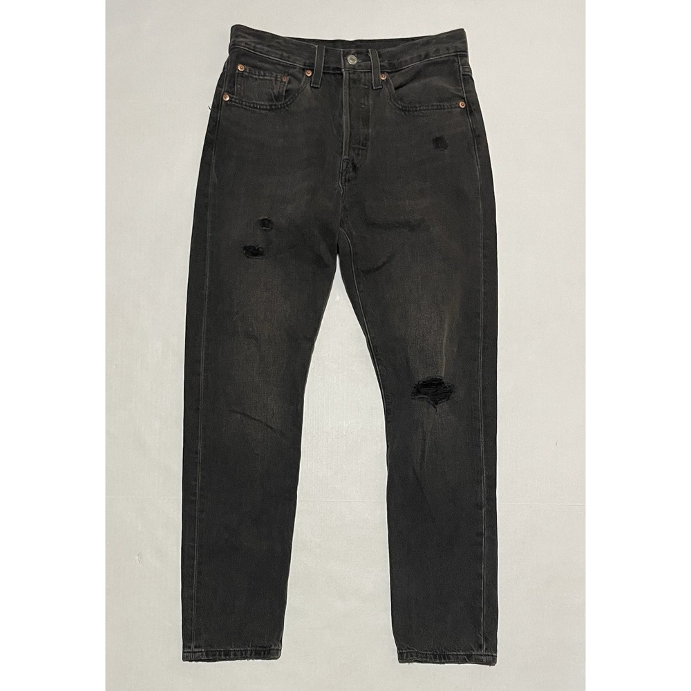 Levis 501s Jeans Light Black Womens 26 X 28 Premium Distressed‎ Button Fly Big E
